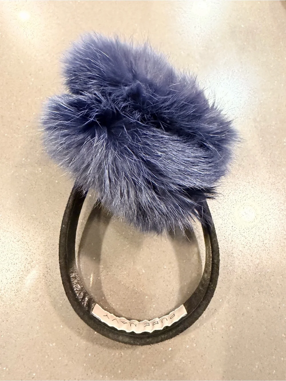 Pure Navy Blue Dyed Rabbit & Beaver Fur Earmuffs Lamb Leather Headband